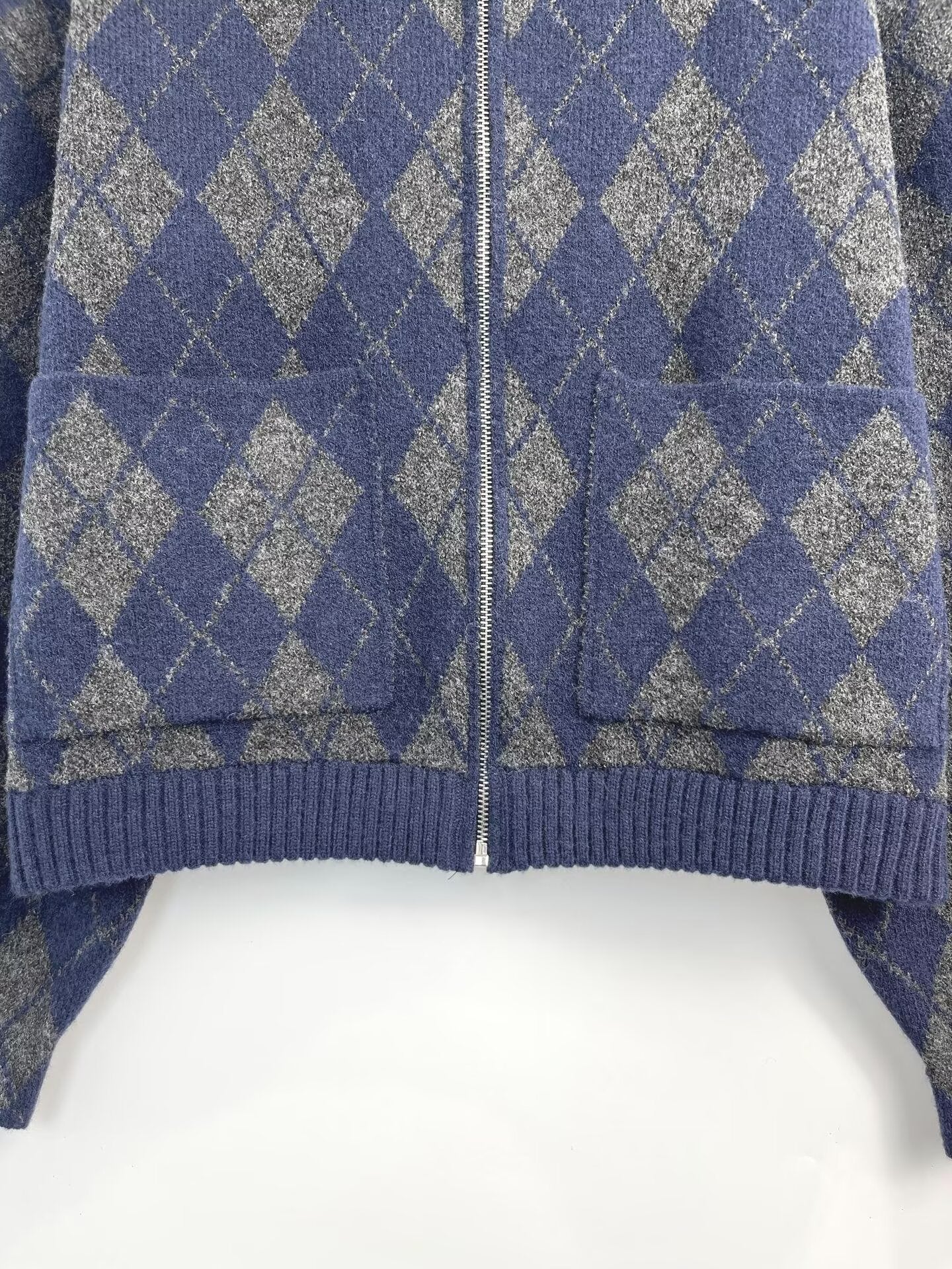 Women's new fashion diamond checkered knitted pilot jacket Coat