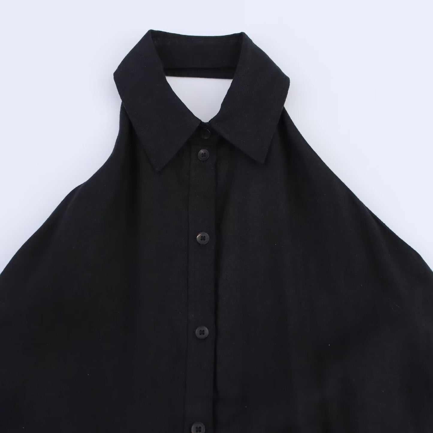 Women's 2025 New Fashion Linen Blended Hanging Neck Midi Dress Retro Sleeveless Button up Women's Dress
