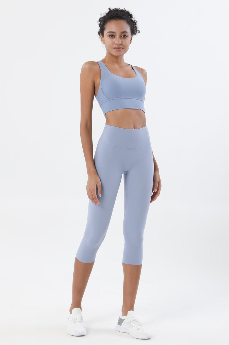 Women's new double-sided sanding cross back sports bra shockproof gathered yoga bra fitness vest