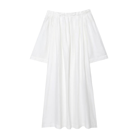 Women's New Fashion Loose Off Shoulder A-line Linen Blended Midi Dress