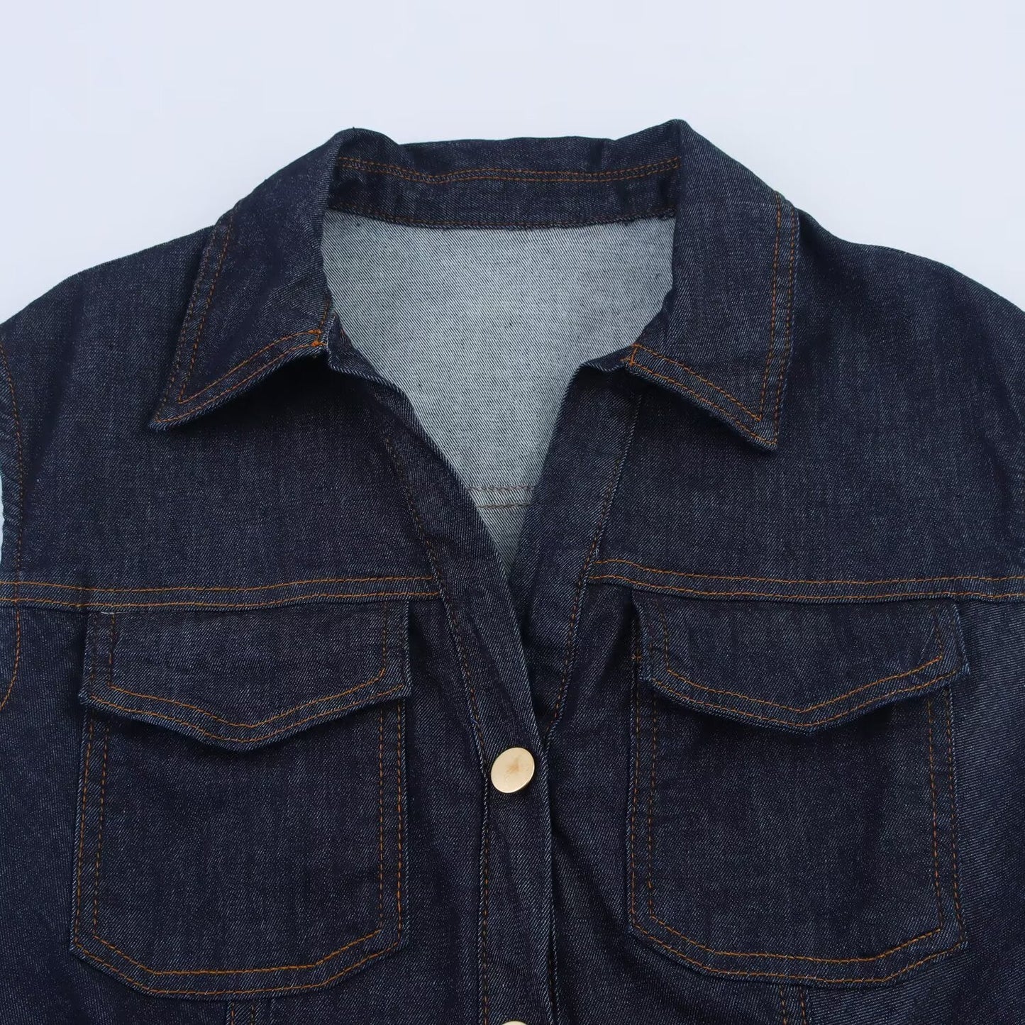 Women's new fashion sleeveless shirt style slim denim mini dress