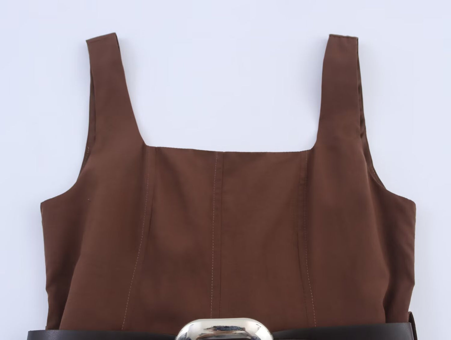 Women's Fashion With Belt Sleeveless Wide Shoulder Strap Midi Dress