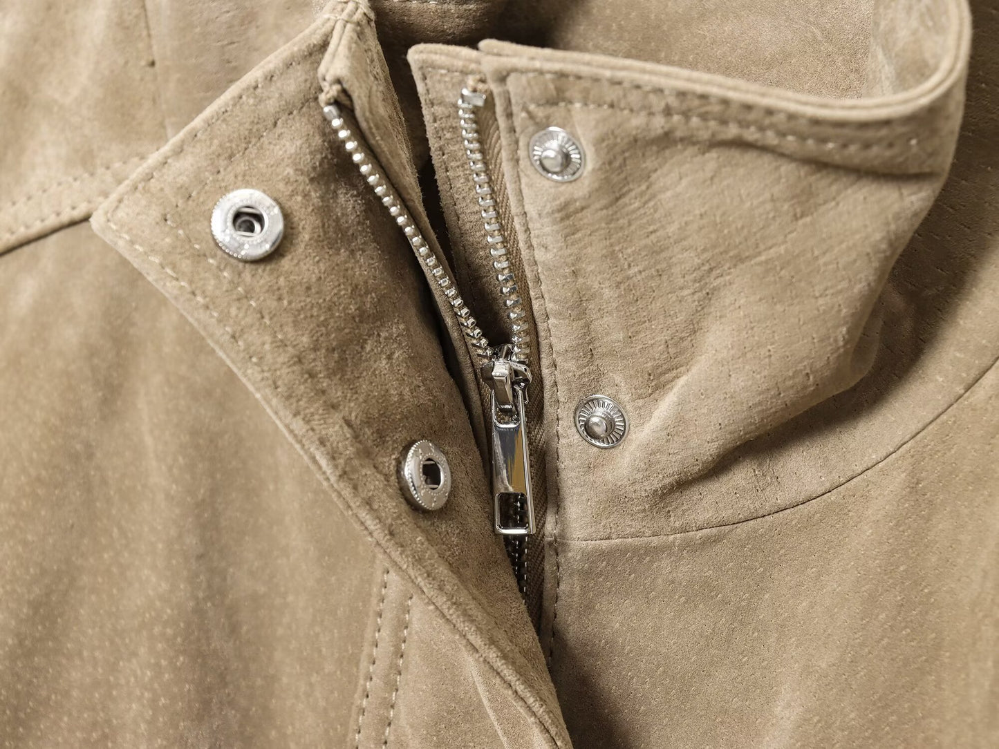 Women's new fashion loose stand collar suede textured leather jacket