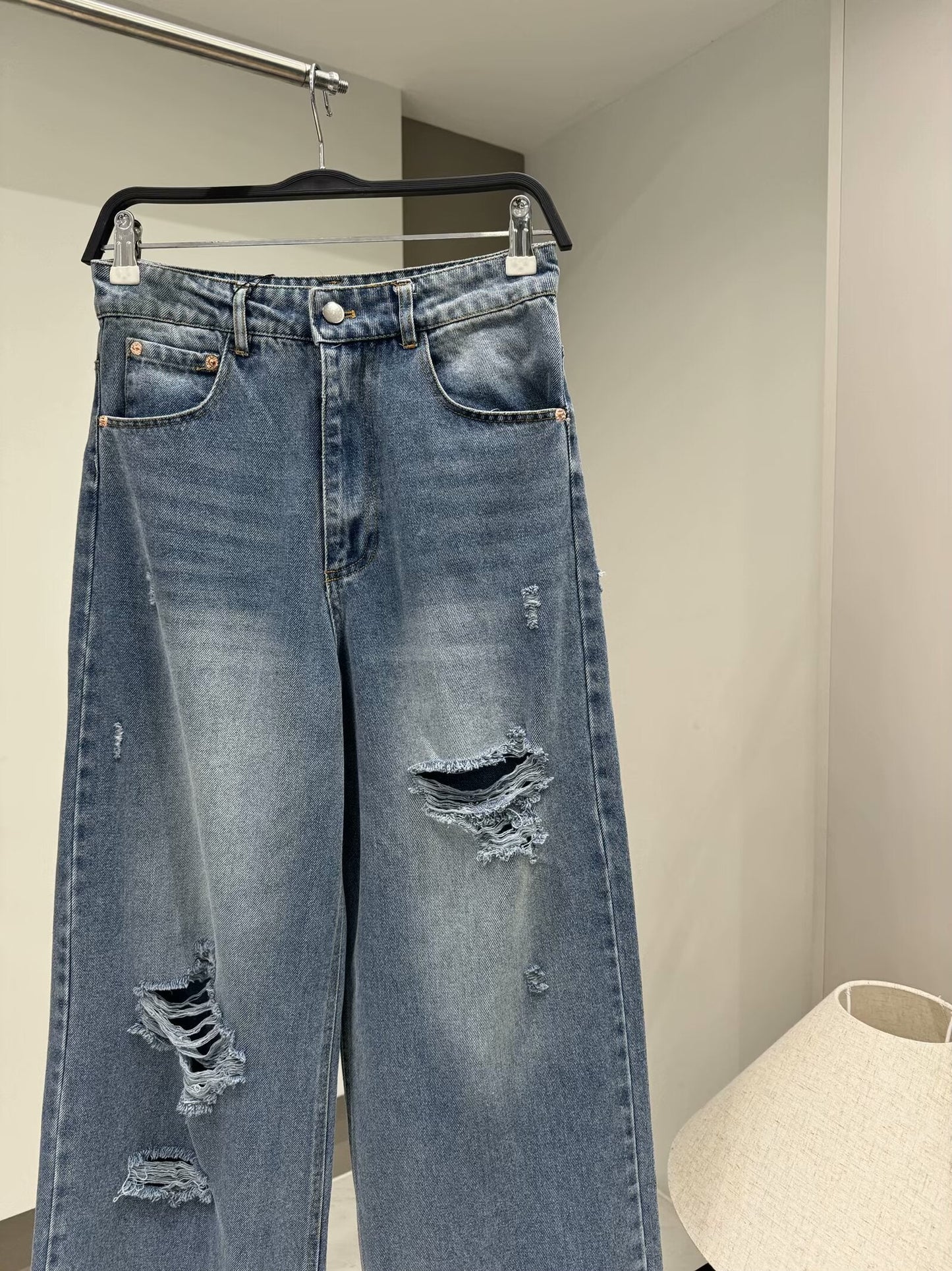 Women's New Fashion Casual Joker Hole Design Loose Jeans Retro High Waist Zipper Female Ankle Jeans Female