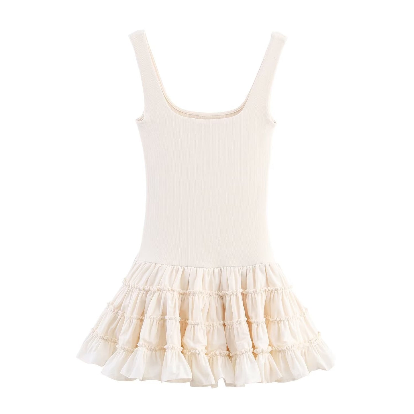 Women's New Fashion Fluffy Bottom hem Splicing Vest style Mini Dress