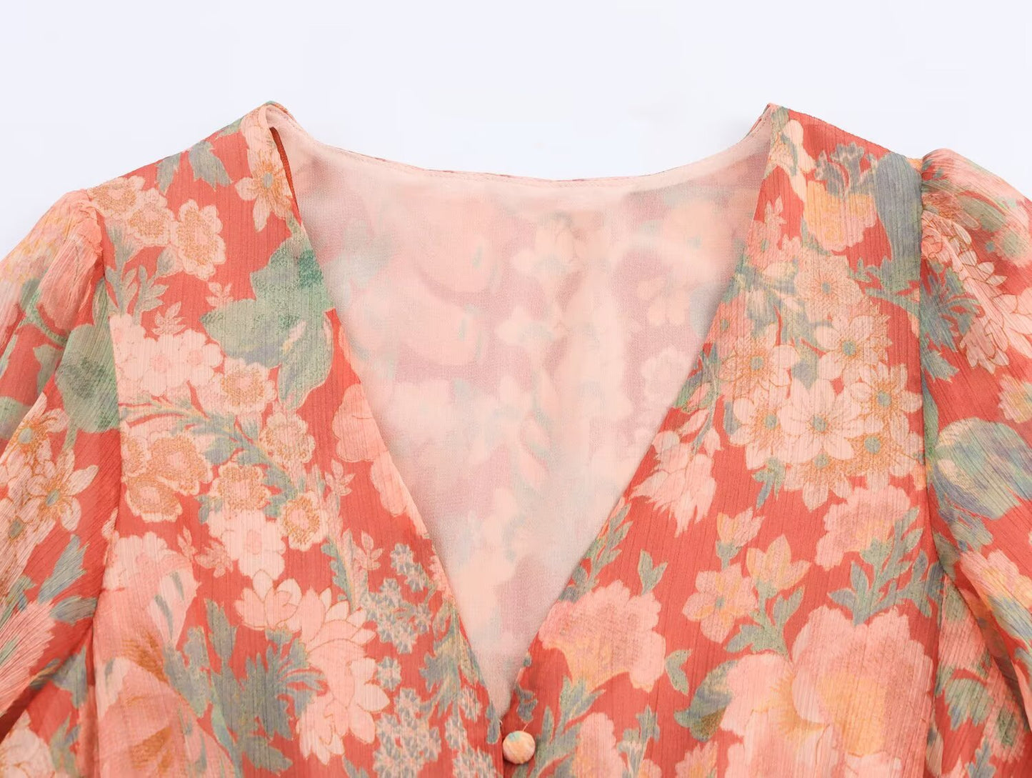 Women's Summer Fashion Printed V-neck Lantern Sleeve Mini Dress