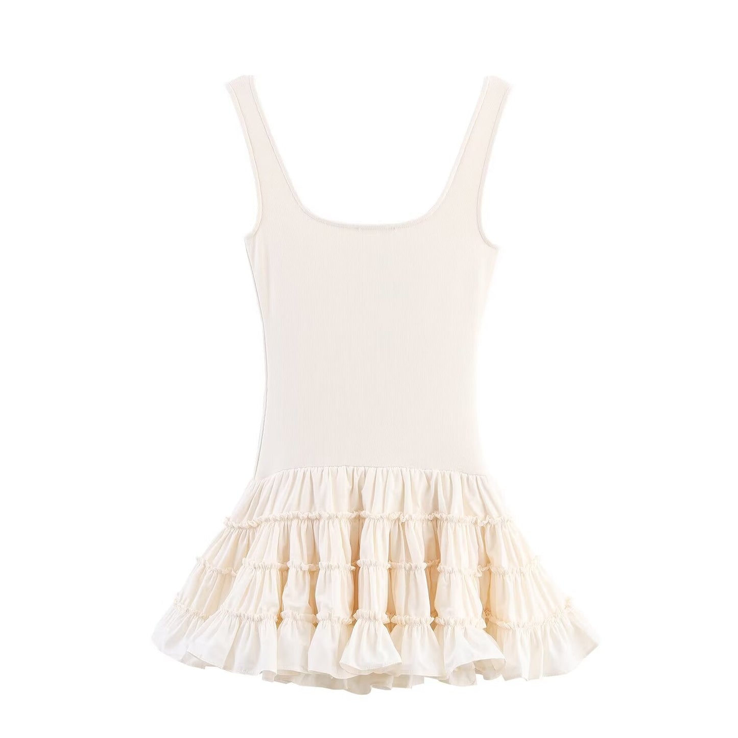 Women's New Fashion Fluffy Bottom hem Splicing Vest style Mini Dress