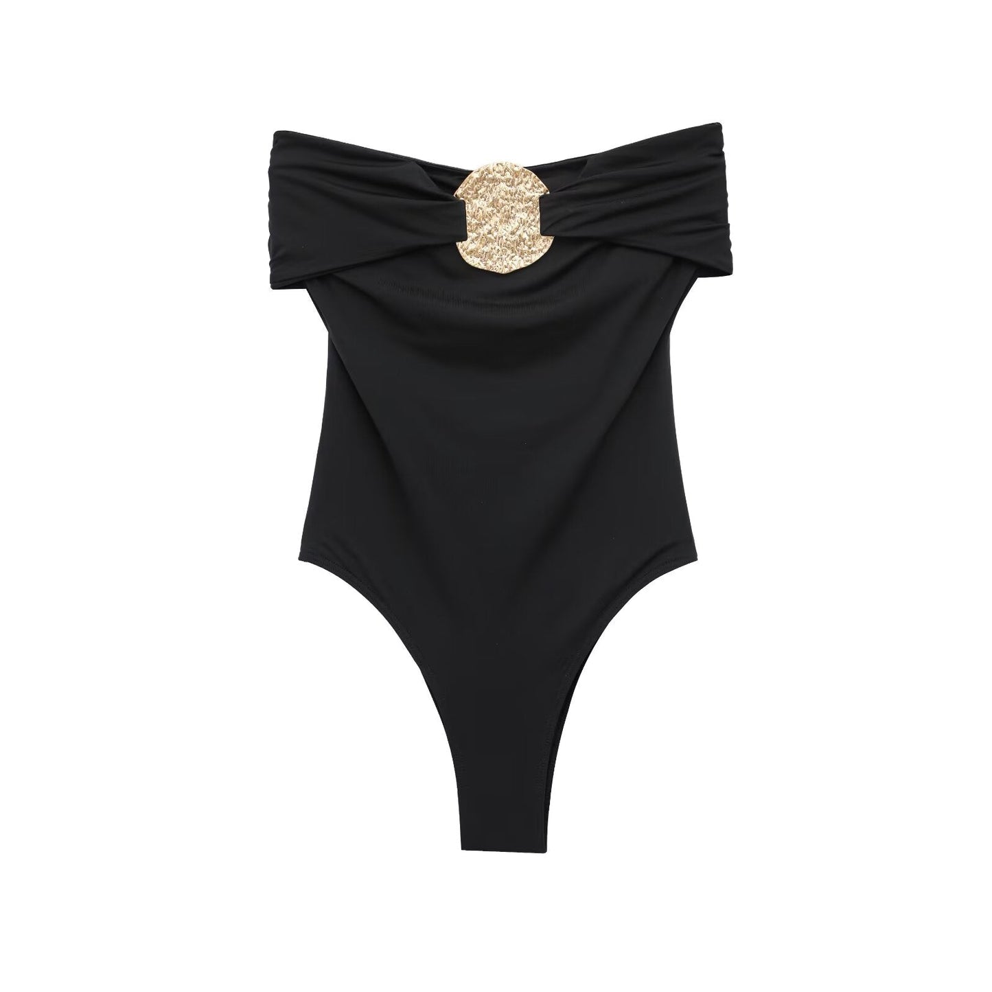 Ladies' new fashion pleated decoration tight strapless swimsuit retro sleeveless backless women's swimsuit