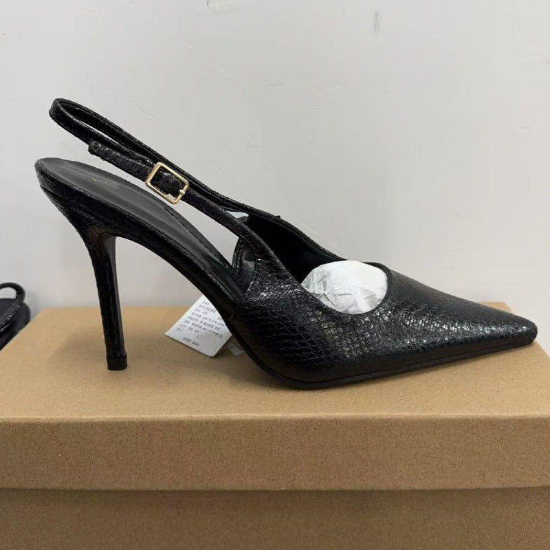 Women's New Fashion Joker Pointed Stiletto Heels Female Leopard Print Empty Strap Sandals.