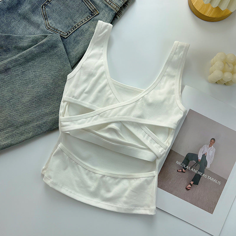 Women's New Joker Camisole with Chest Cushion Cross Waist Wear Slim Jacket