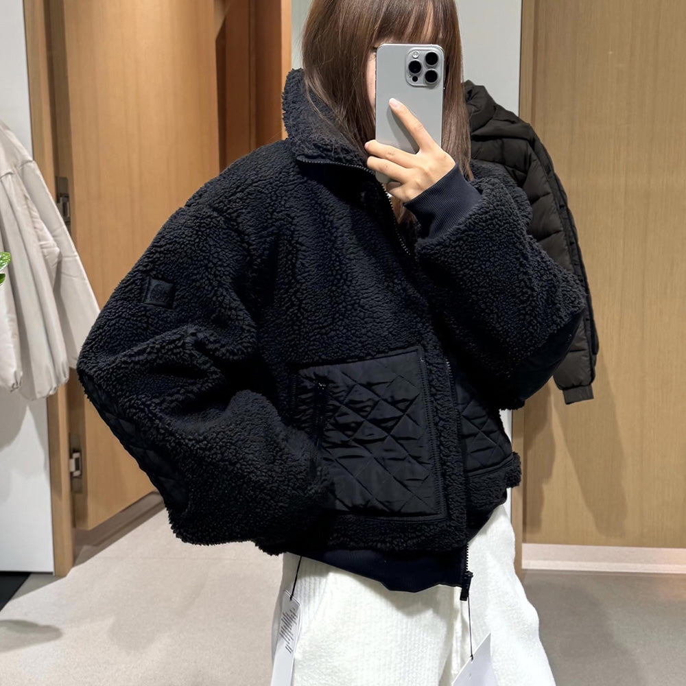 Women's Autumn and Winter New Fashion Joker Warm Cashmere Collar Short Thick Zipper Coat.