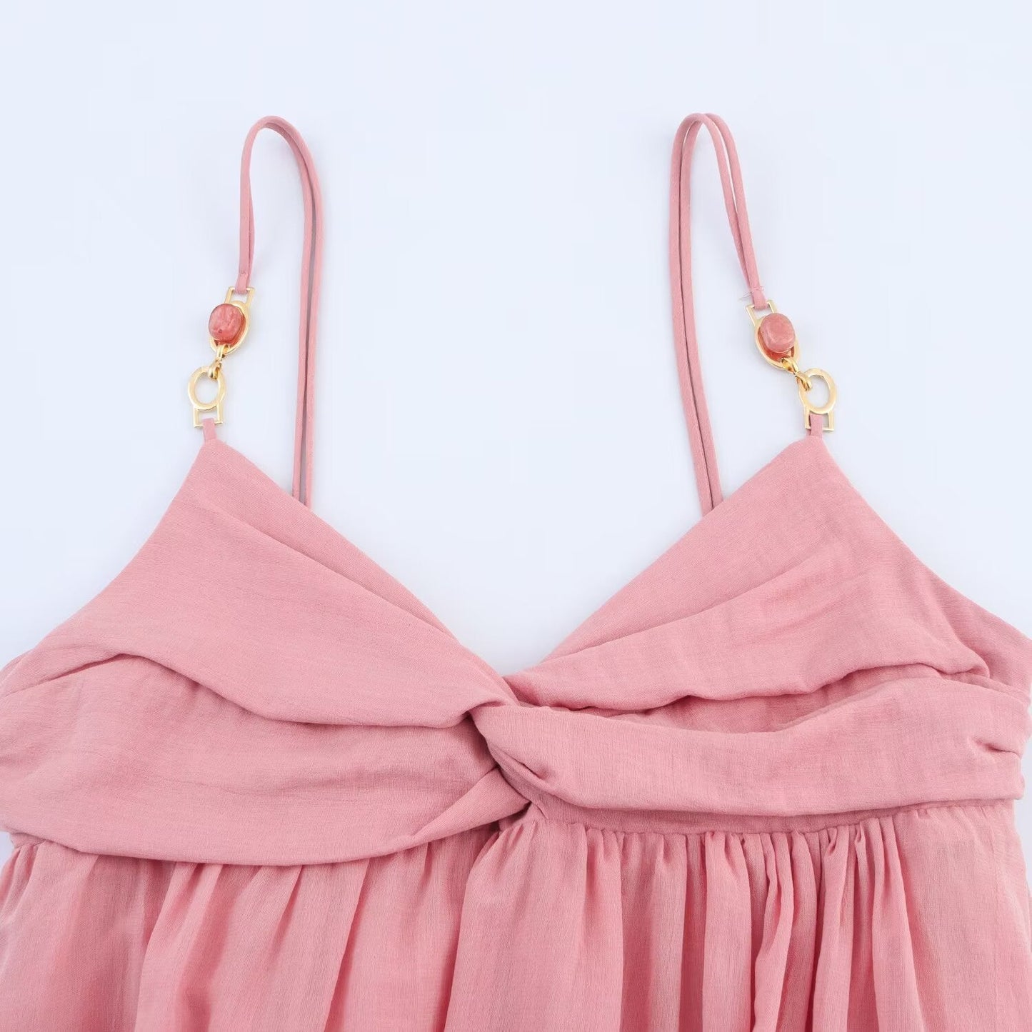 Women's New Fashion Knot Decoration Beaded suspender Midi Dress