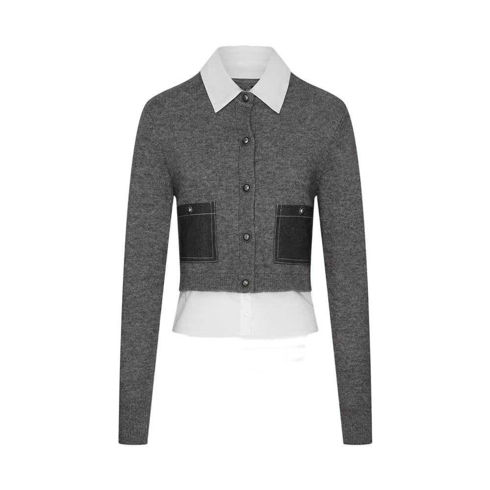 Women's new fashion fake two-piece spliced short knitted cardigan