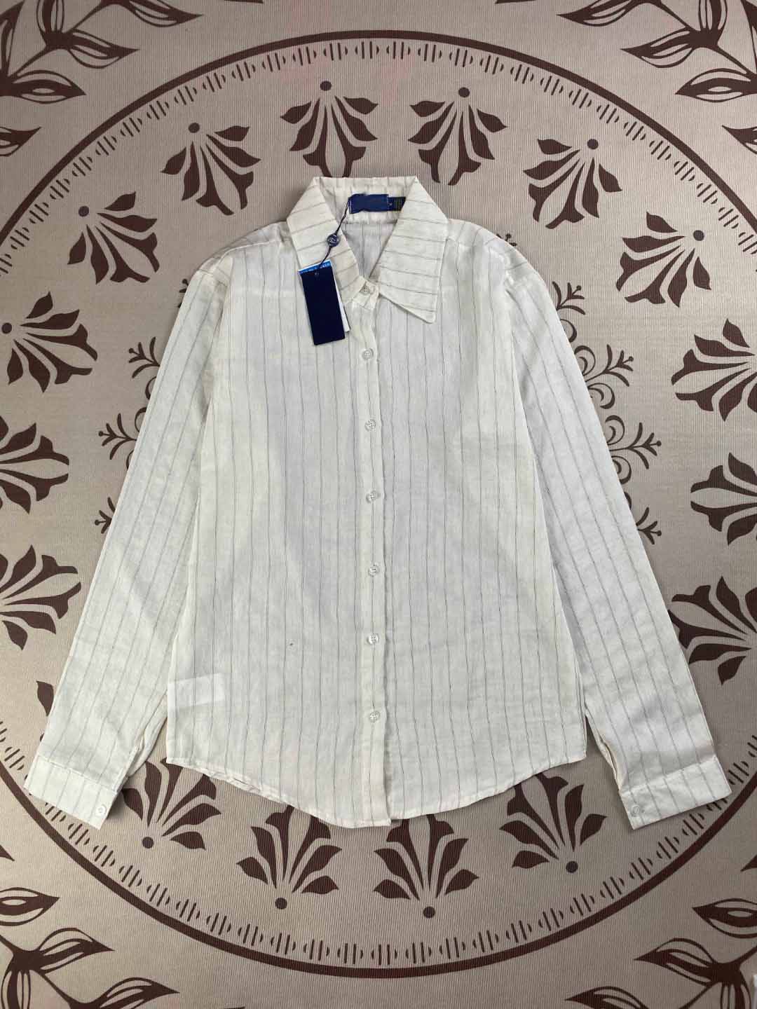 Women's New Fashion Joker Embroidered Cotton Striped Sunscreen Shirt