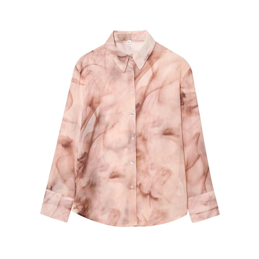 Women's 2025 new fashion tie dye printed button up shirt