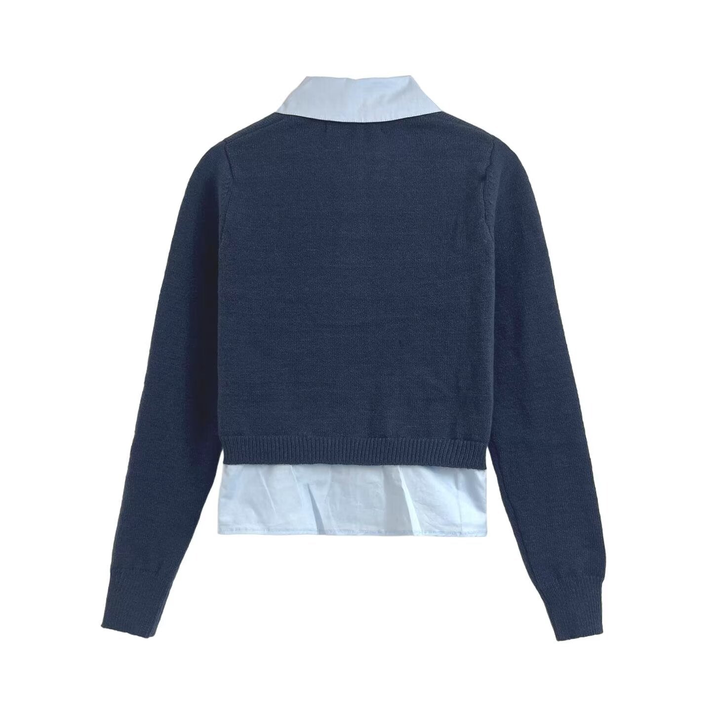 Women's new fashion fake two-piece spliced short knitted cardigan