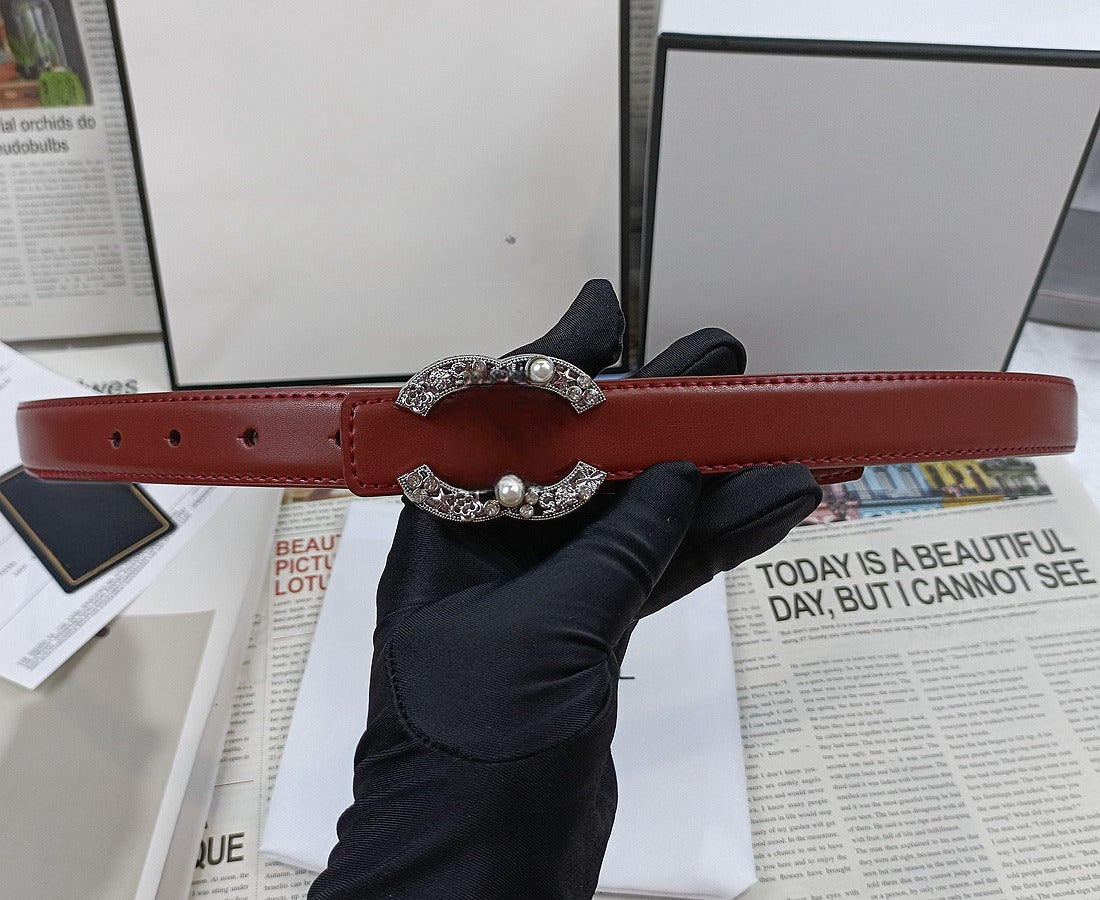 Women's new Joker Gold Silver rhinestone metal decorative fine thin belt belt With a box