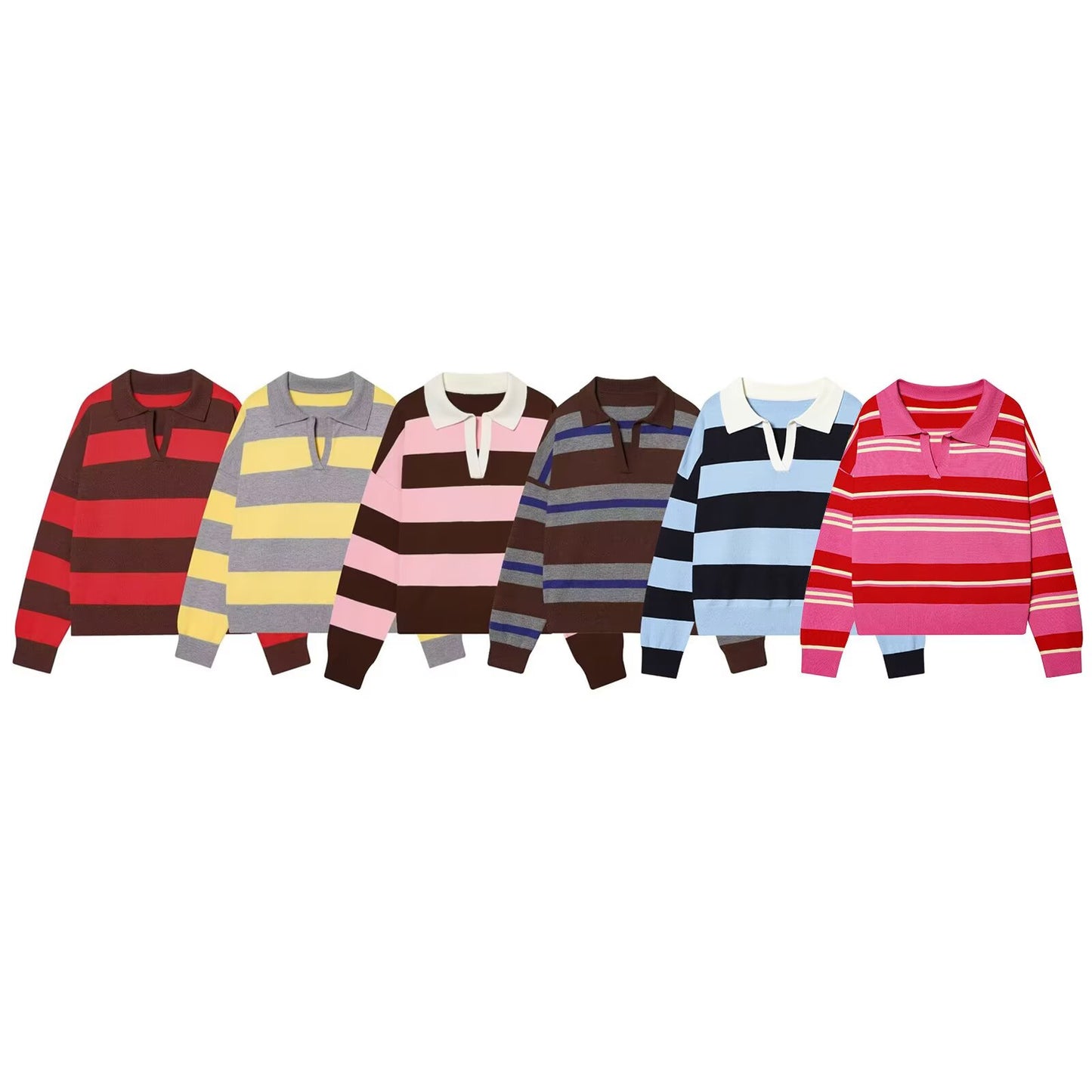 Women's casual striped knitted polo shirt