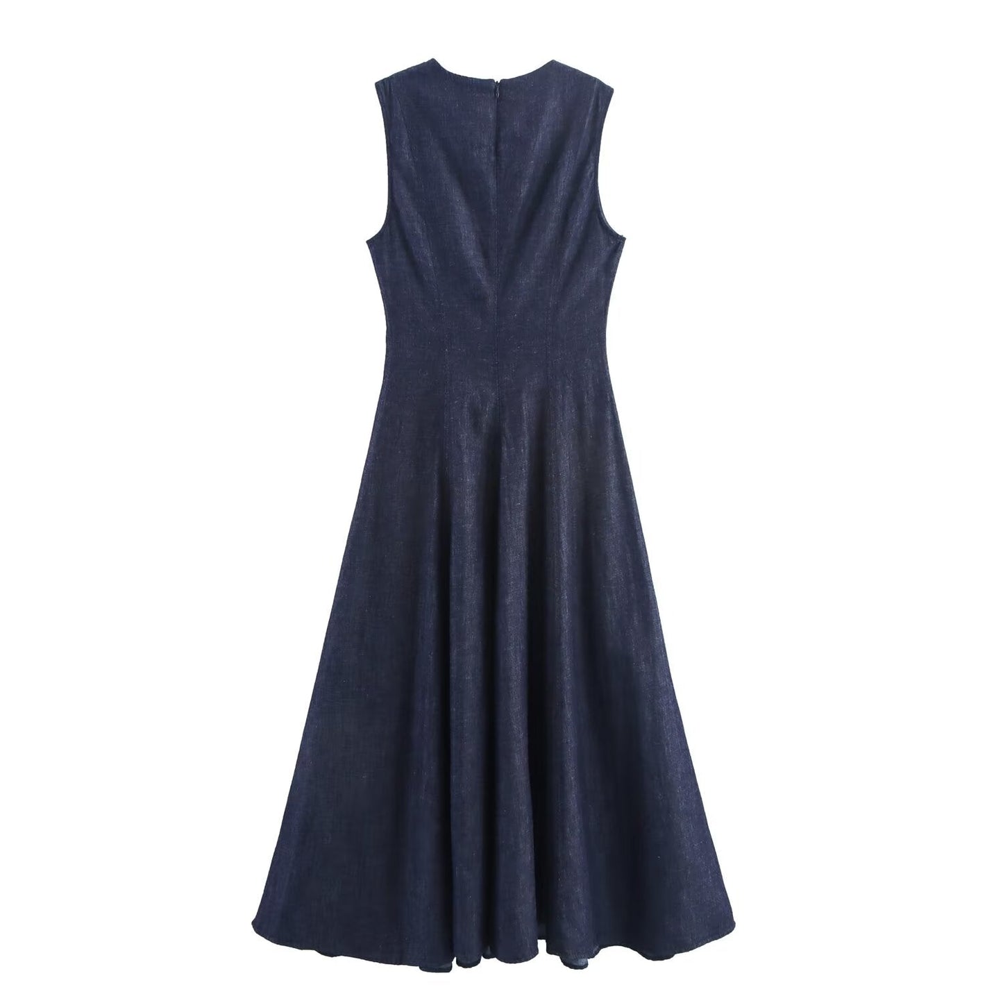 Women's new fashion sleeveless round neck denim Midi dress