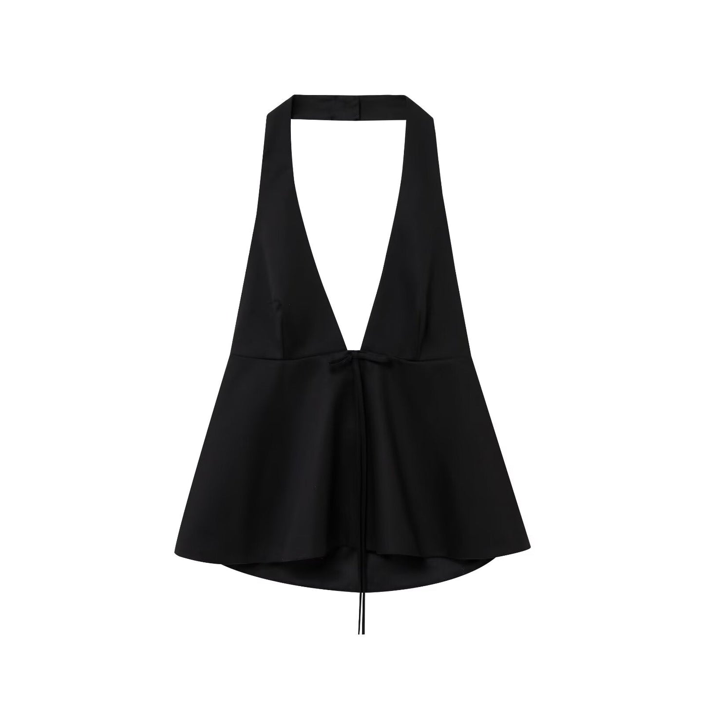 Women's new fashion bow decoration striped hanging neck collar backless top