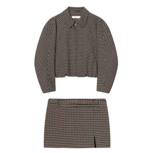 suit Women's 2 pieces plaid cotton pilot jacket Coat+Skirts