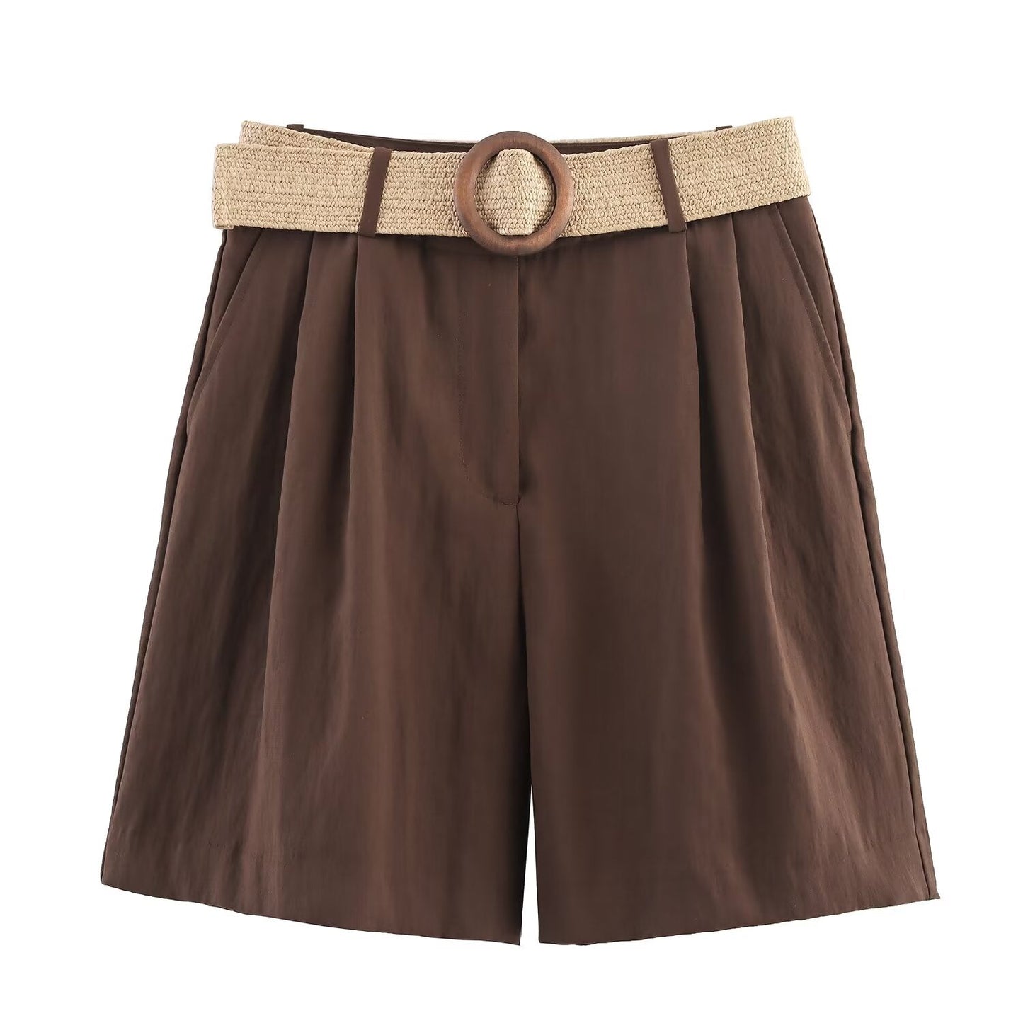 Women's' new fashion with Belt loose side pocket casual pleated shorts