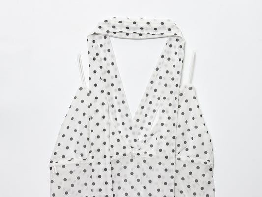 Women's New Fashion scarf decoration slim polka dot printed suspender top