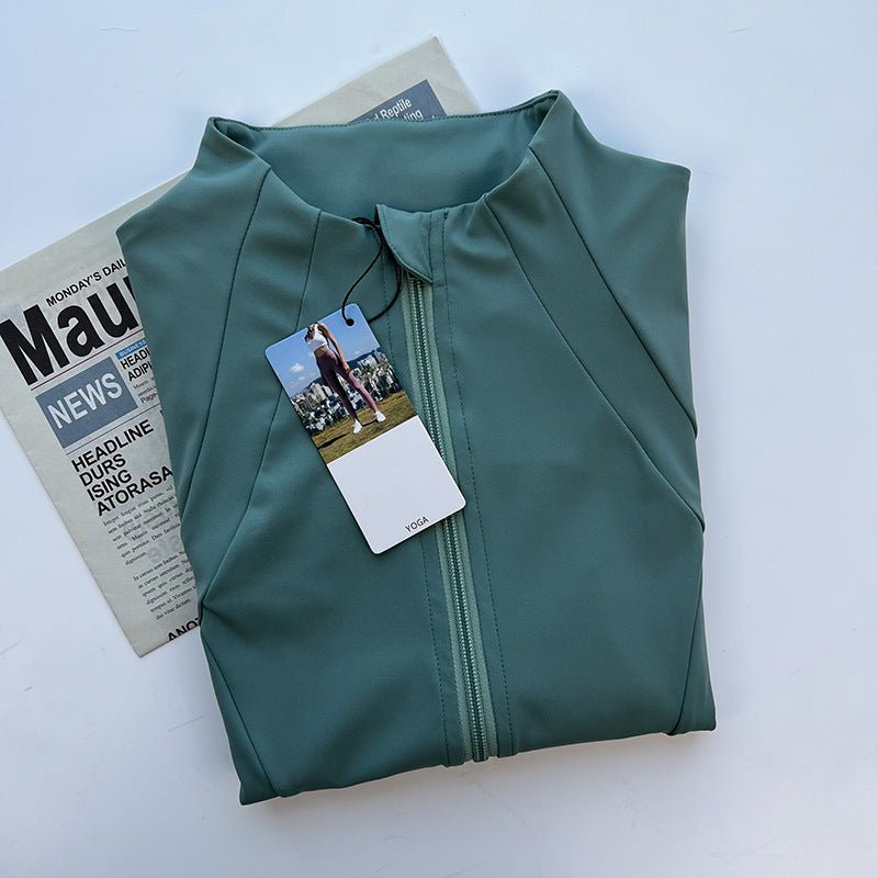 Women's New Stand-up Neck Nylon Slim Fitness Coat Soft and High Elastic Sports Cardigan Nude Pilates Yoga Clothes