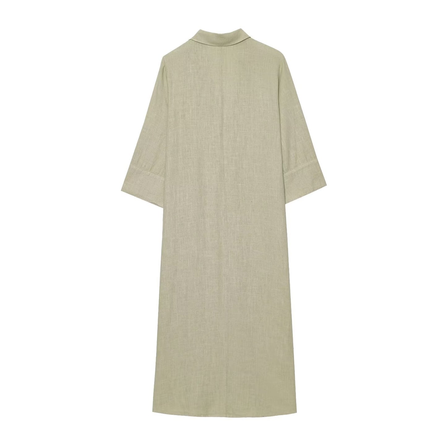 Women's new fashion buckle decoration loose linen blend shirt style MIDI dress