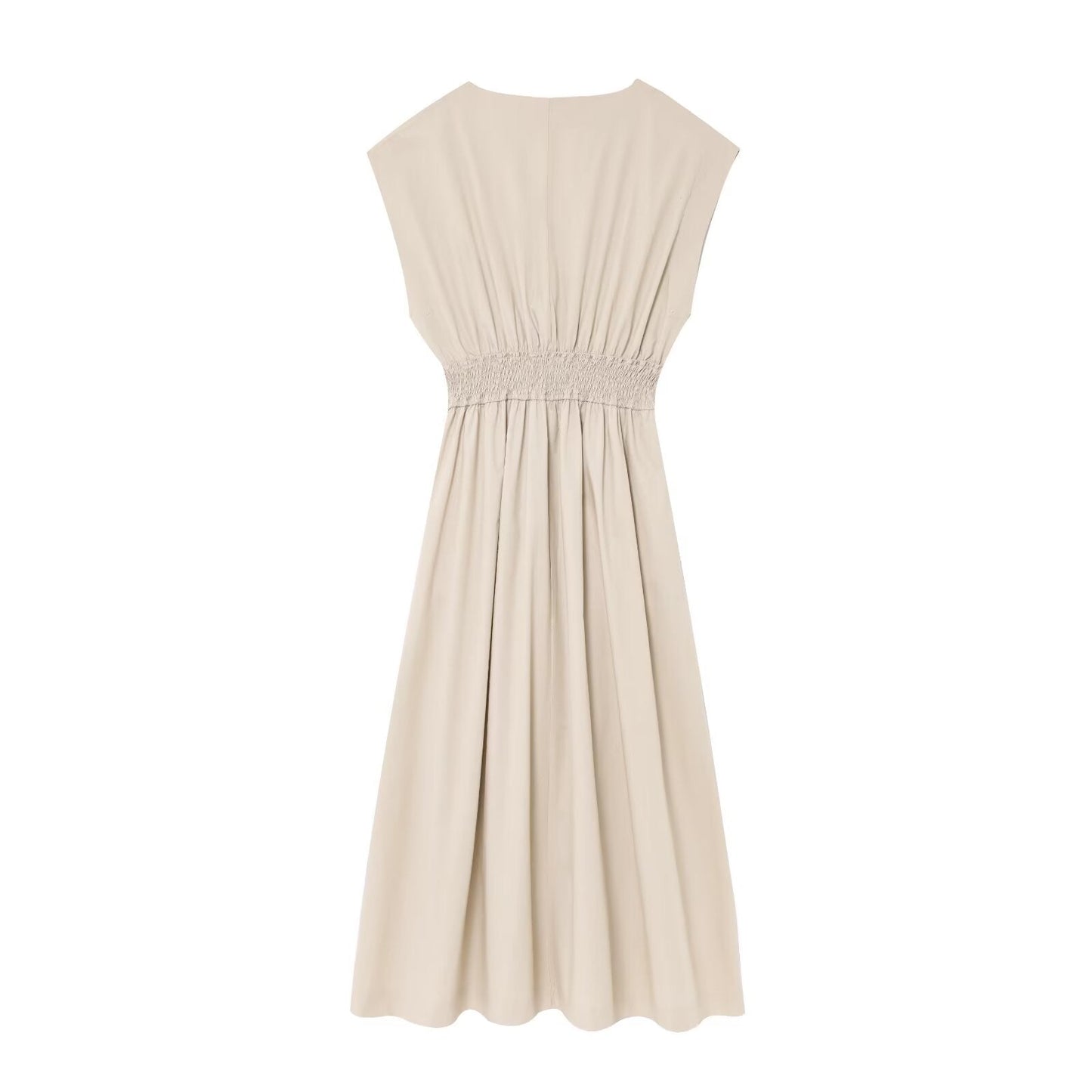 Women's new fashion pleated decoration casual V-neck sleeveless MIDI dress