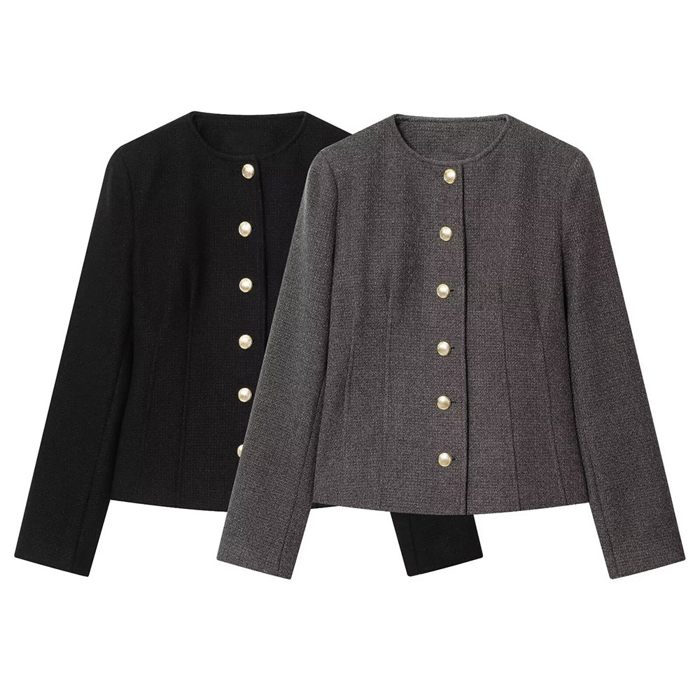 Women's O Neck slim single breasted Blazer Coat