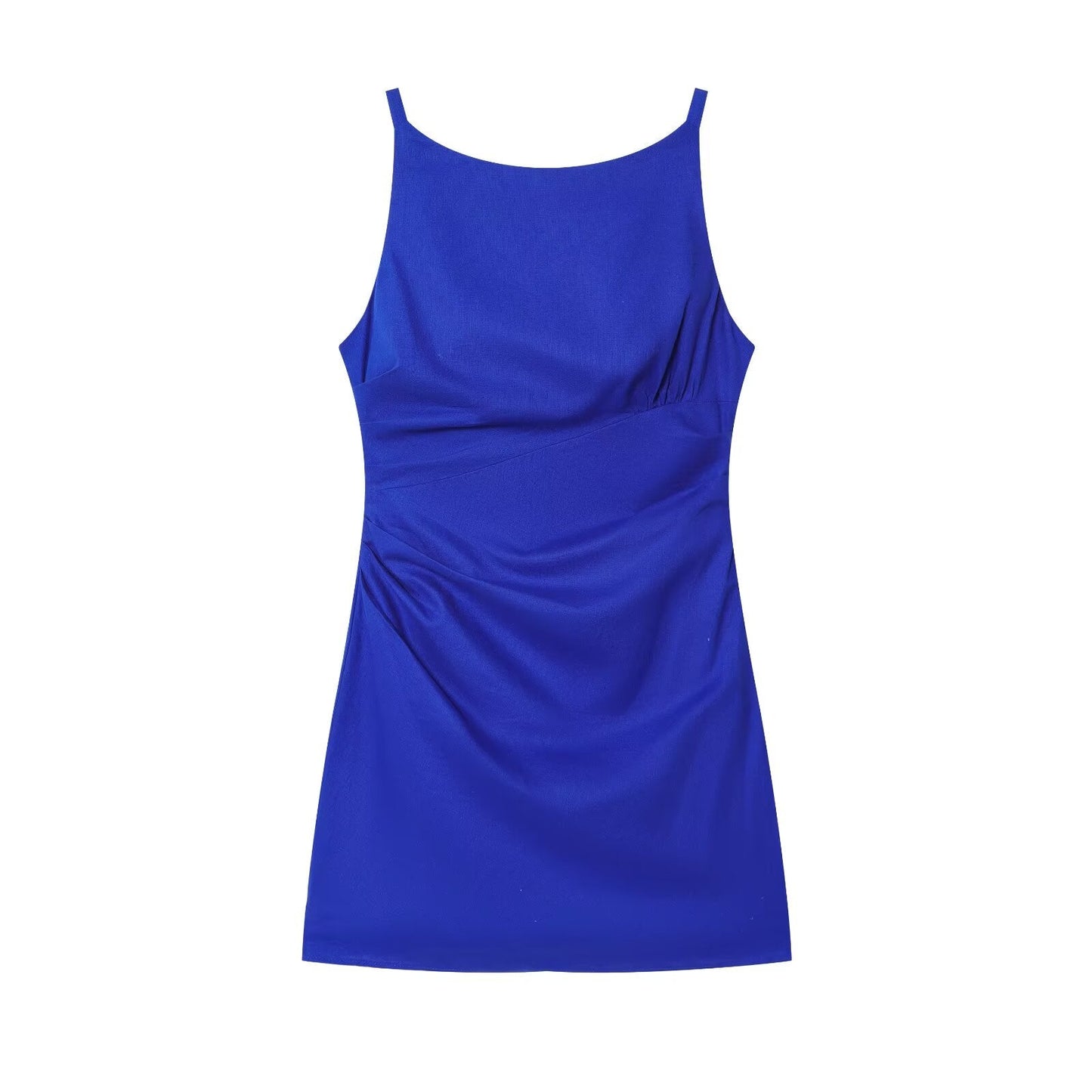 Women's new fashion cotton linen blend pleated suspender mini dress