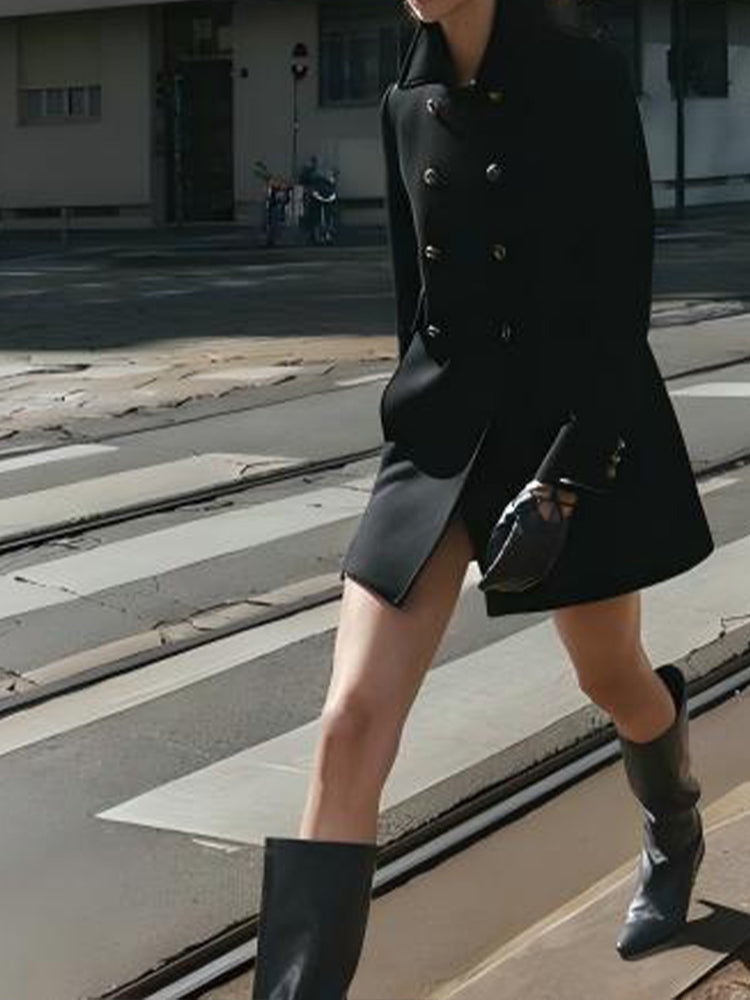 Women's new fashion warm double breasted wool blended coat jacket