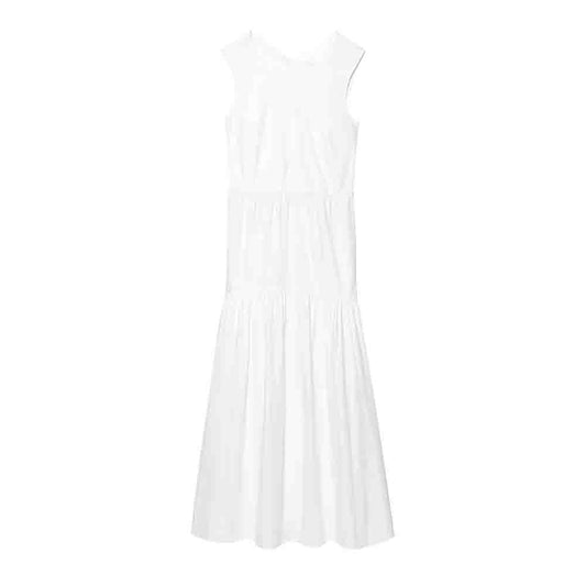 Women's new fashion pleated decoration O-Neck sleeveless backless MIDI dress