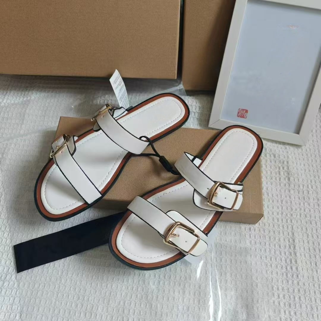 Women's New Fashion Casual Joker Double Flat Sandals Wearing Sandals Slippers.