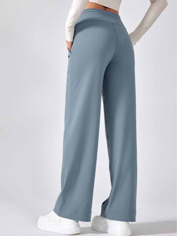 Women's New Sports and Leisure Joker Elastic Waist Wide-leg Pants Big Pocket Fitness Yu Casual Pants