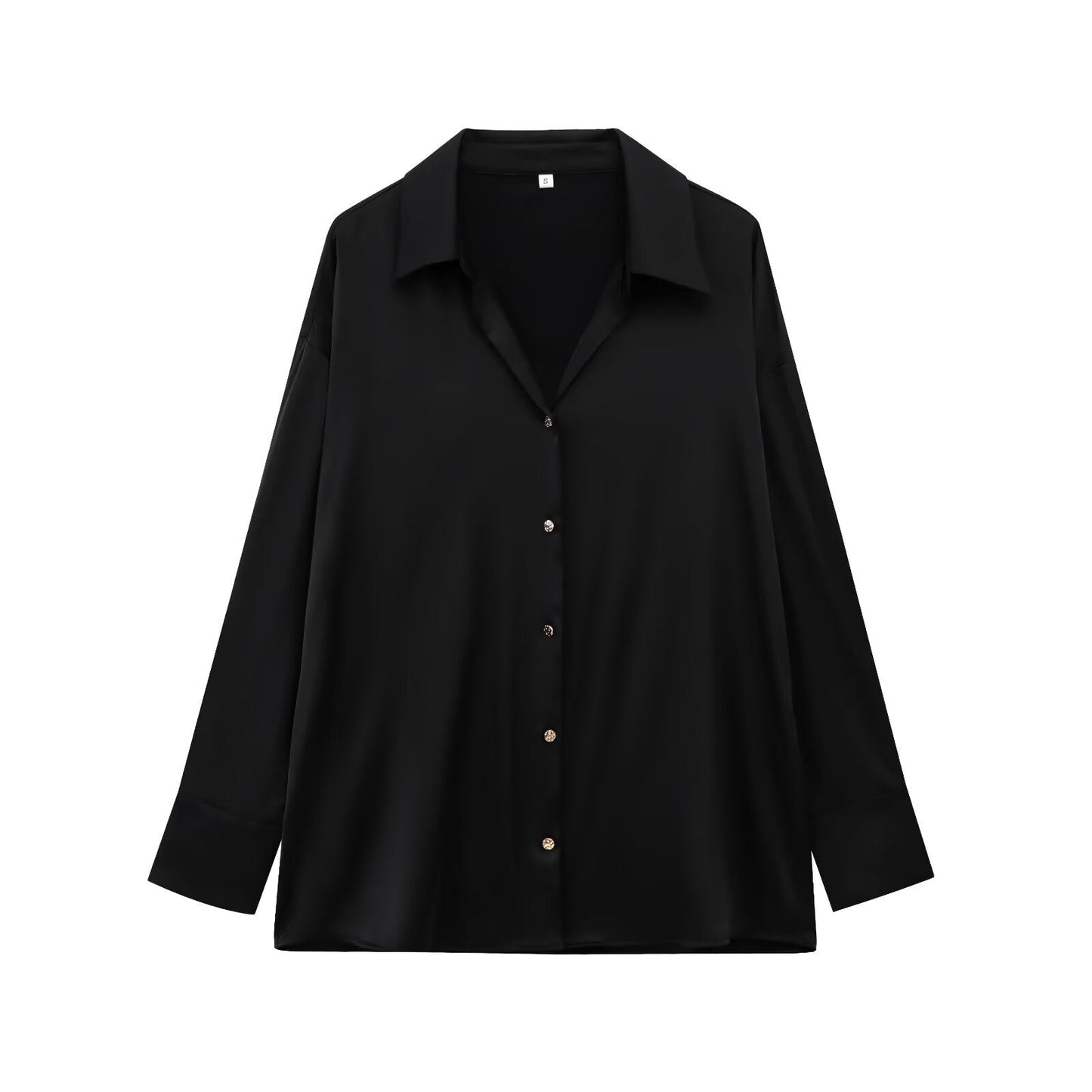 Women's new fashion casual single breasted shirt long sleeved satin textured shirt