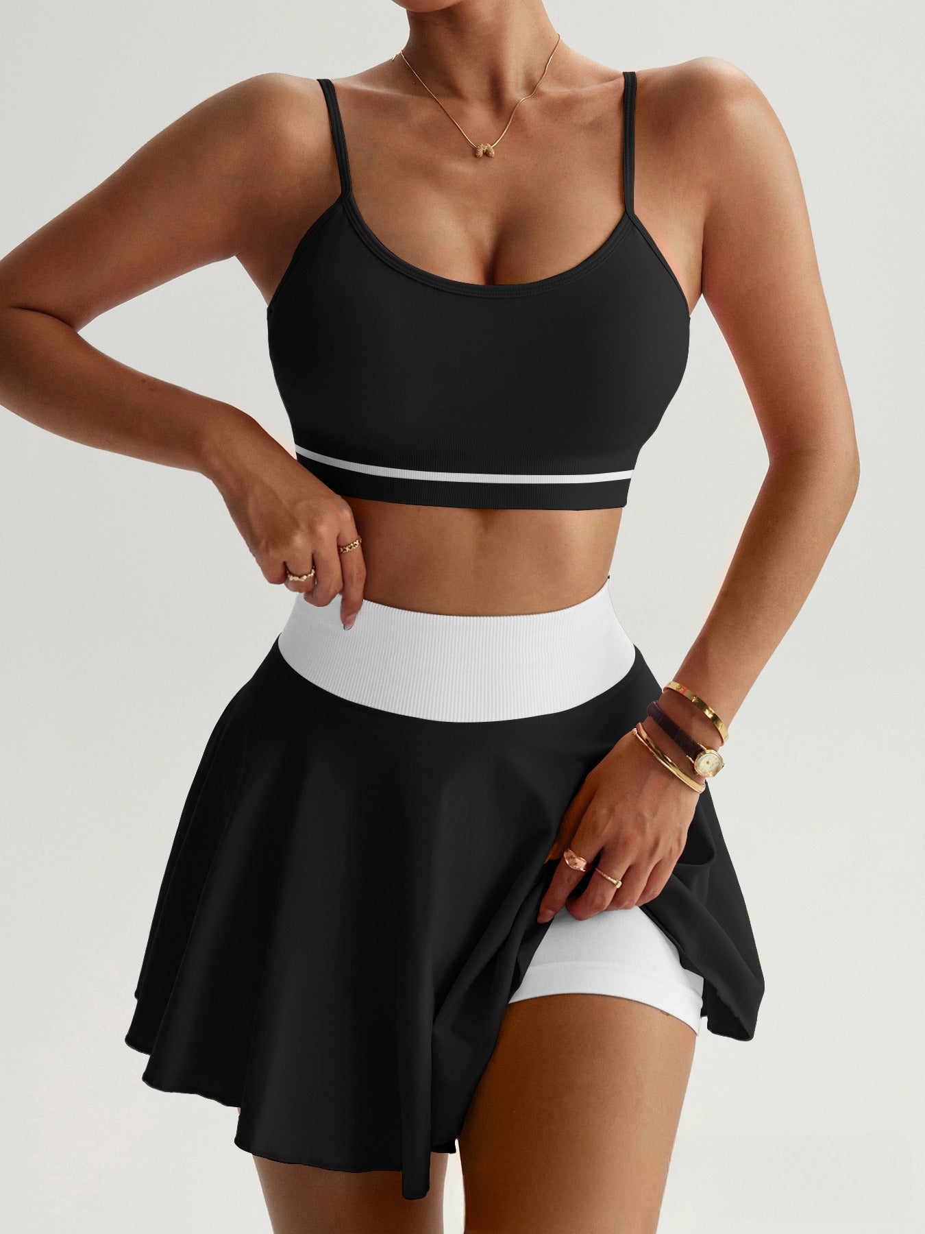 Women's New Fashion Joker Seamless Yoga Suit Shock-proof Running Bra Anti-exposure Fitness Tennis Skirt