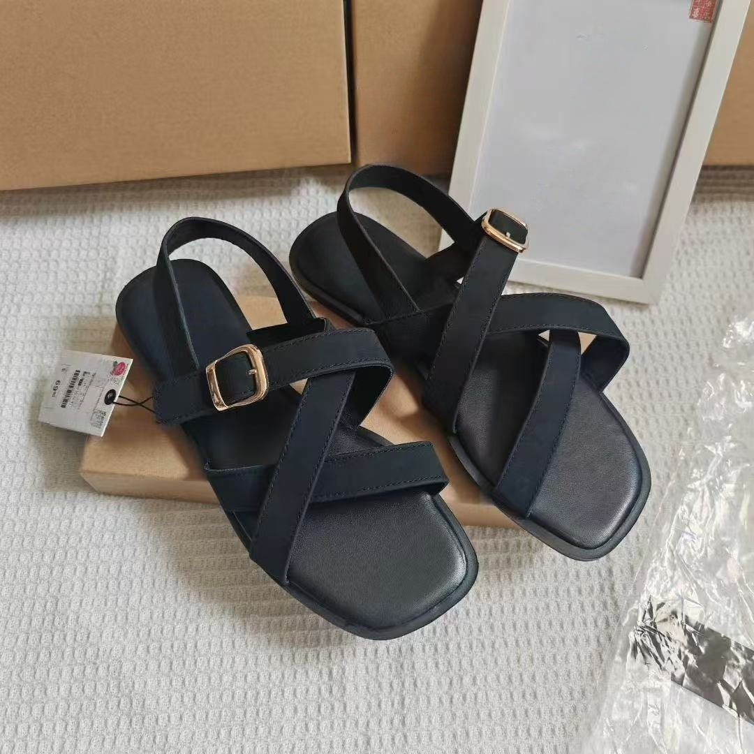 Women's New Fashion Casual Joker Cross Strap Design Flat-bottomed Comfortable Sandals.