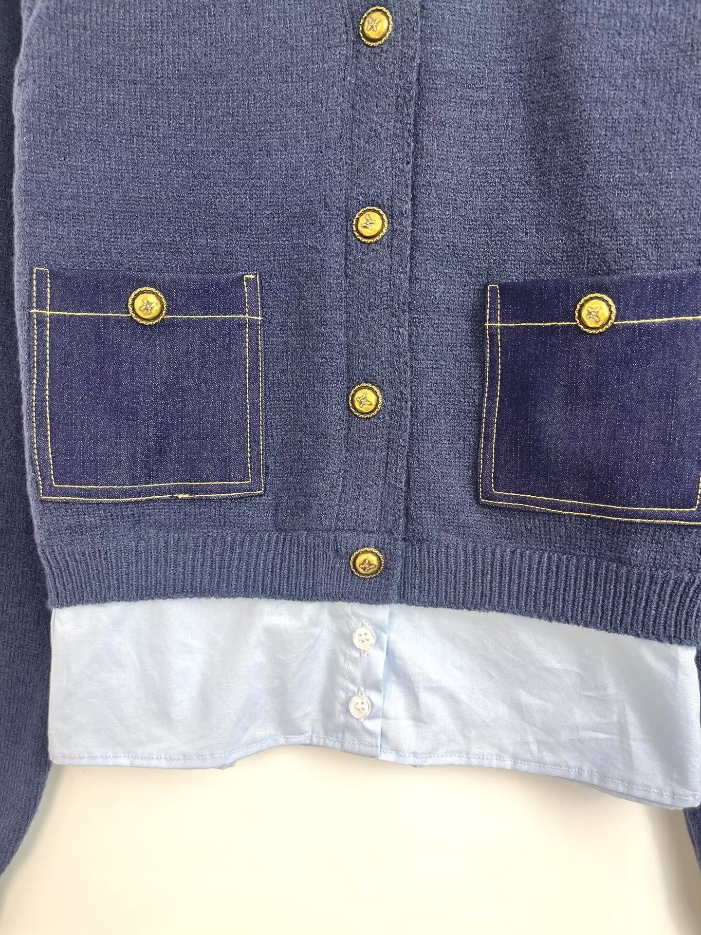 Women's new fashion fake two-piece spliced short knitted cardigan