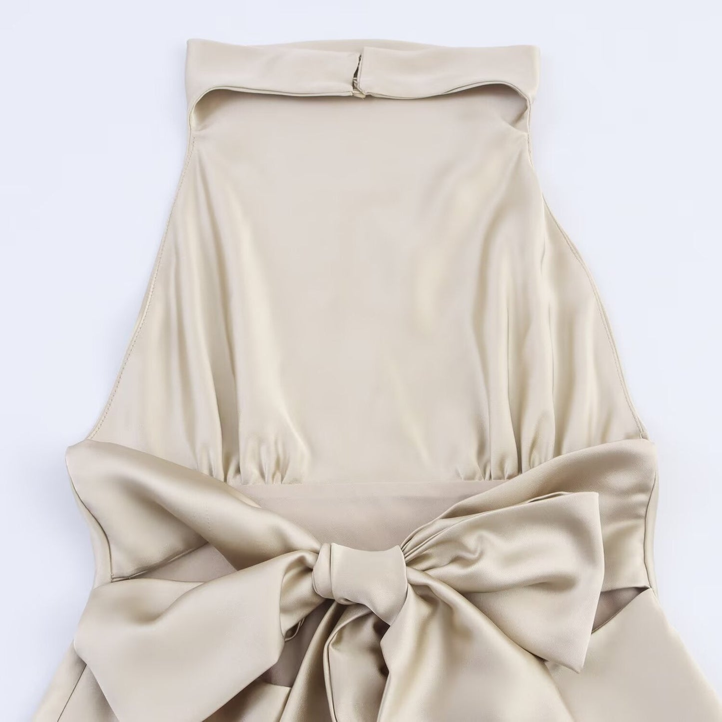 Women's new fashion backless bow decoration satin texture mini dress