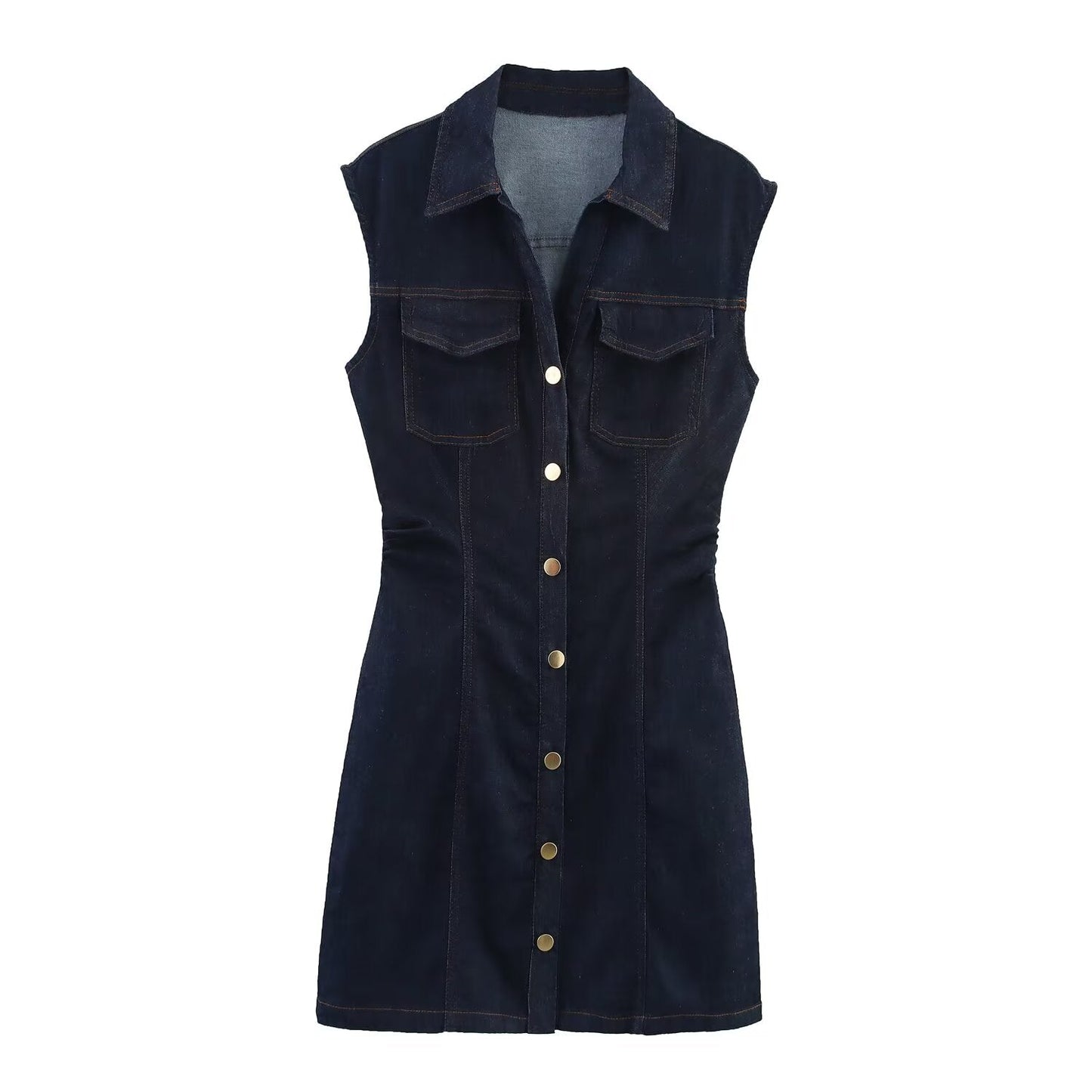 Women's new fashion sleeveless shirt style slim denim mini dress