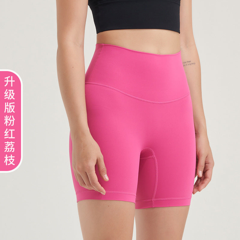 LU women's new nude new double-sided grinding pants yoga pants high waist hip peach shorts fitness pants