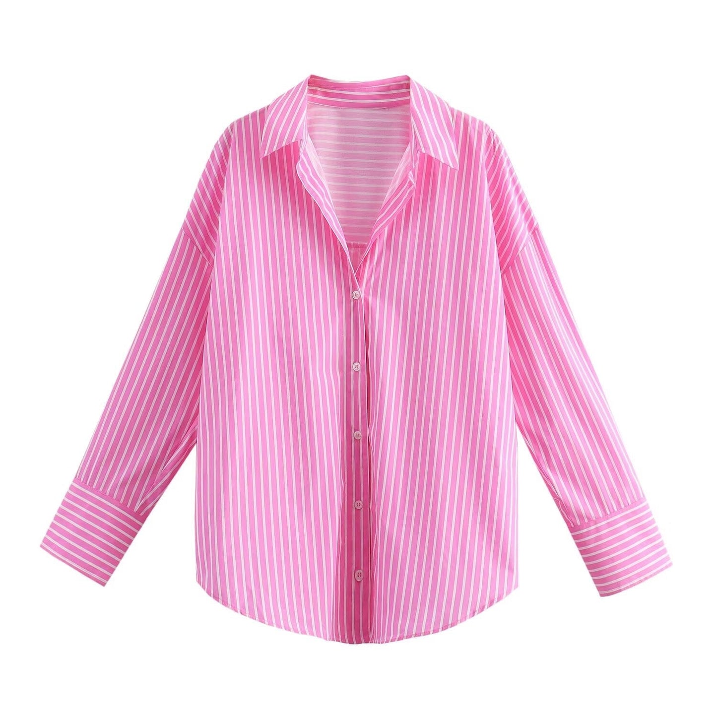 Women's new fashion loose basic style multi-color versatile poplin shirt casual striped shirt retro long sleeved button up women's shirt chic top