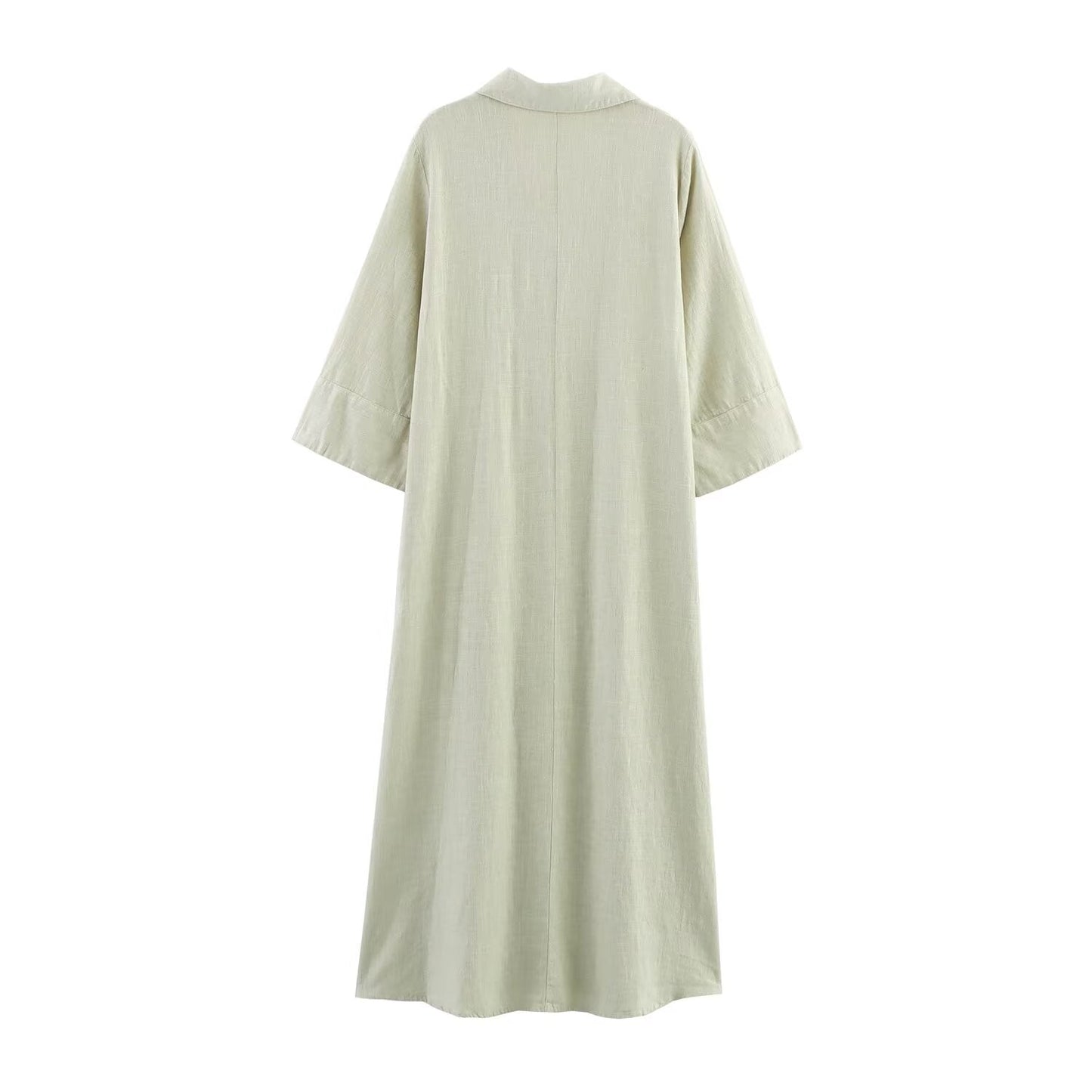 Women's 2025 new chic fashion linen blend shirt style MIDI dress retro long sleeved button up women's dress