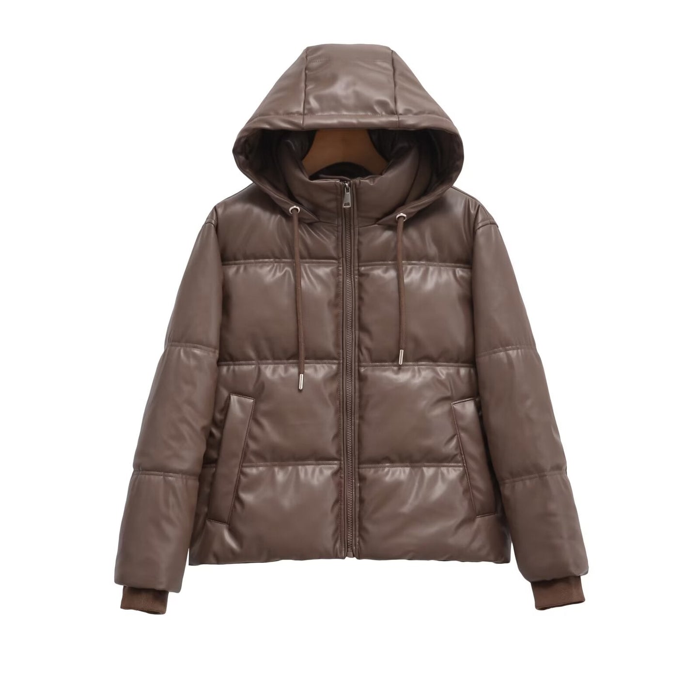 Women's hooded Faux Leather cotton jacket Coat