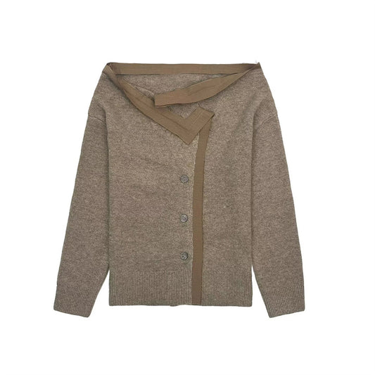 Women's new fashion asymmetrical collar off shoulder knitted Coat