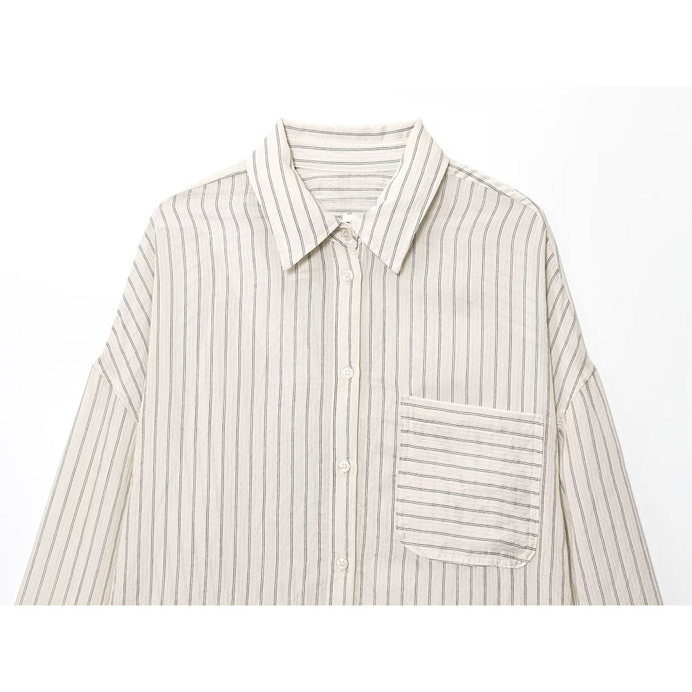 Women's new fashion loose striped lapel long sleeved shirt