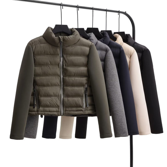 Women's short standing collar spliced cotton jacket Coat