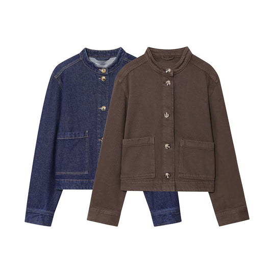 Women's 2025 new fashion casual stand collar twill coat